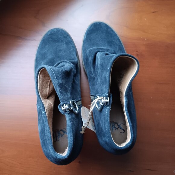 Sofft AQUA Midnight Navy Blue Suede Waterproof Wedge Booties - Picture 6 of 9